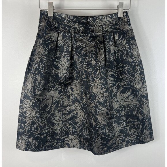 H&M Skirt Jacquard Black & Gold Floral Pattern Size 2 - Picture 2 of 5